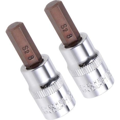Lot de 2 douilles hexagonales, clé Allen H8 (8 mm), embouts hexagonaux en acier S2, longueur de 48 mm pour clé à cliquet, clé dynamométrique, barre coulissante, perceuse (1/5)