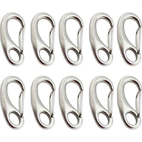 Mousquetons à ressort Healeved (lot de 10), en acier inoxydable, ronds et pratiques, avec boucle, 50