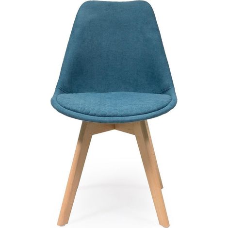 Silla de comedor NEW DAY tapizada en tela y patas de madera  AZUL TURQUESA (1/5)