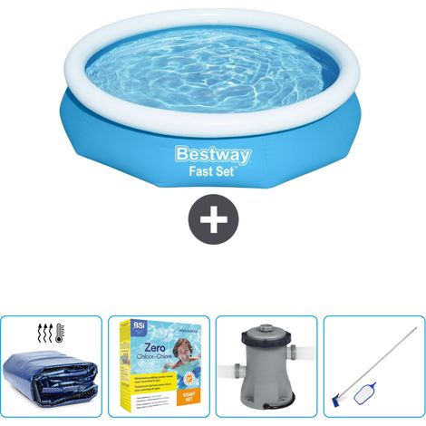 Piscine Gonflable Ronde Fast Set Bestway - 305 x 66 cm - Bleue - Incluse Accessoire CB10 (1/5)