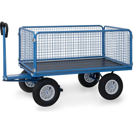 Fetra Handpritschenwagen mit Drahtgitterwänden 600 mm hoch, Luft-Bereifung, 1600x900 mm (1/4)
