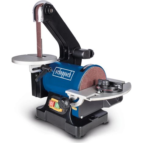 Scheppach Ponceuse à bande et à disque BTS700 – 230V – Puissance 250 W – Plateau de ponçage 125 mm – Vitesse 860 m/min – Table inclinable de 0° à 45°