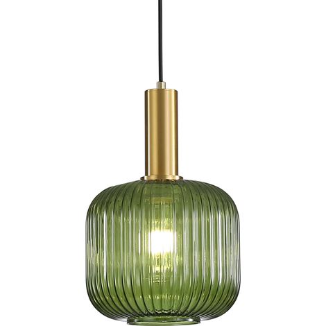 Suspension luminaire en verre vintage finition laiton doré, lustre suspendu intérieur pour salle à manger, cuisine, salon, chambre (Vert, 20cm)