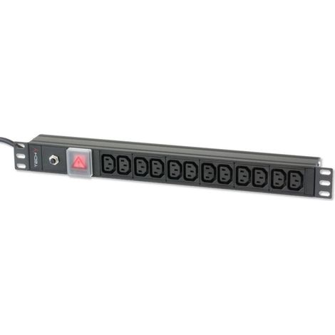 Techly I-Case STRIP-12C PDU da 12 uscite con interruttore, Bande d'alimentation per rack 1U, 250V, nero in alluminio (1/5)