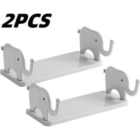 Étagère de rangement en forme d'éléphant (3 pièces), étagère de rangement sans trous pour accessoires de salle de bain, étagère murale multifonctionnelle pour condiments, ensemble gris (2 pièces) (1/5)