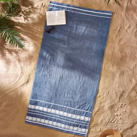 Catherine Lansfield Anchors Telo mare in cotone, misura XL, 90 x 180 cm, colore: Blu (1/4)