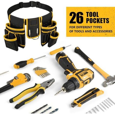 Ceinture À Outils - 26 Poches - Magnétique - Réglable 79-122 Cm - Pour Électricien Et Bricoleur - 1 Pièce (1/5)