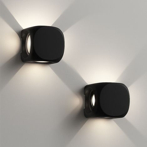 Set 2 Applique da Muro 4 Led Lampada a Parete Nera Luce Bianco Freddo 6x6x5cm (1/5)