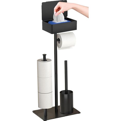 Porte Papier Toilette avec Brosse WC - Porte Rouleau Debout en Acier Inoxydable, Ensemble Brosse et Dérouleur Papier Aucun Perçage Requis (1/5)