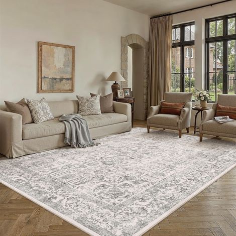 Vintage Tapis Salon 180x270cm Gris Lavable en Machine Rug Chambre Adulte Grand Rugs,Descente de Lit, AntidéRapant Carpet,Interieur Doux Poil Ras,Salle a Manger Carpets,Bureau (1/5)