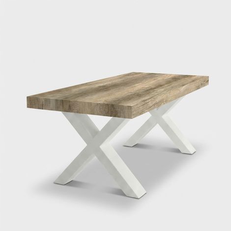 Tavolo allungabile 10 posti gambe bianco frassino 140/220x90 Firenze - Marrone