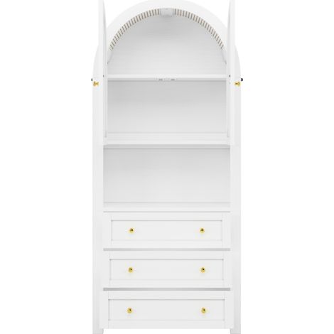 Hoher Bogenschrank weiß mit 3 Schubladen und Türen, Vorratsschrank aus MDF 70 x 35 x 180 cm (1/5)
