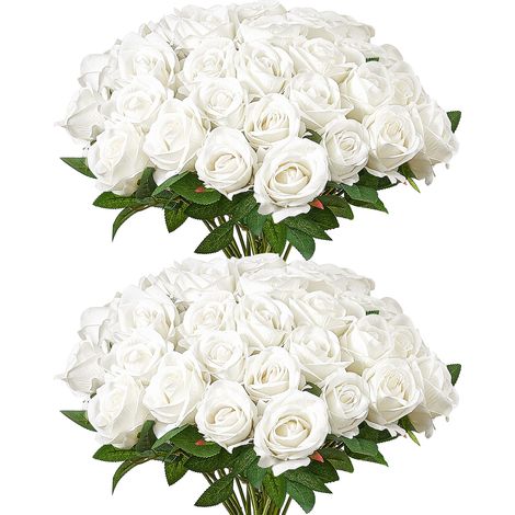 VEVOR Fiori Artificiali, 60 Pezzi di Rose Finte in Schiuma dallAspetto Realistico alla Rinfusa, Finte Bianche con Steli per Fiori da Sposa Fai da Te, Centrotavola per Casa Decorazioni