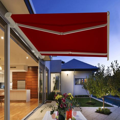 Greenbay Full Cassette Electric Awning Remote Controlled Retractable Garden Patio Sun Shade Shelter With LED Light Kit 4.5x3M - Wine Red (1/4)