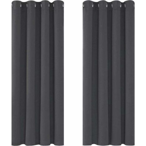 Rideaux Occultants Isolant Thermique Anti Froid, 117x138 CM (Largeur x Hauteur), Design Moderne à Oeillets, Rideaux pour Salon et Chambre, Gris Foncé, 2 Pièces-INHHUB