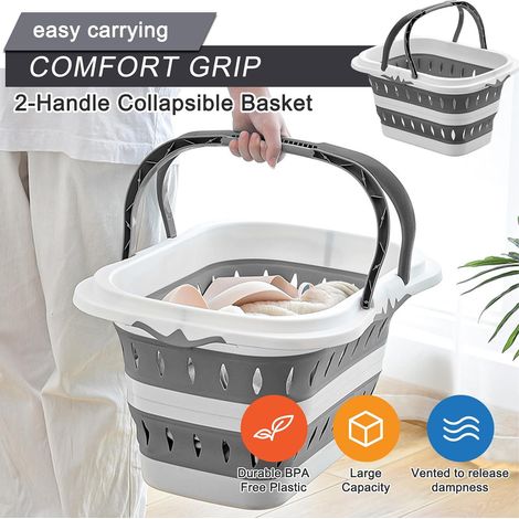 Cesto de ropa plegable de plástico de 50 L con asas plegables, portátil y que ahorra espacio, cesta de almacenamiento de ropa, 50 x 38,6 x 29 cm (1/4)