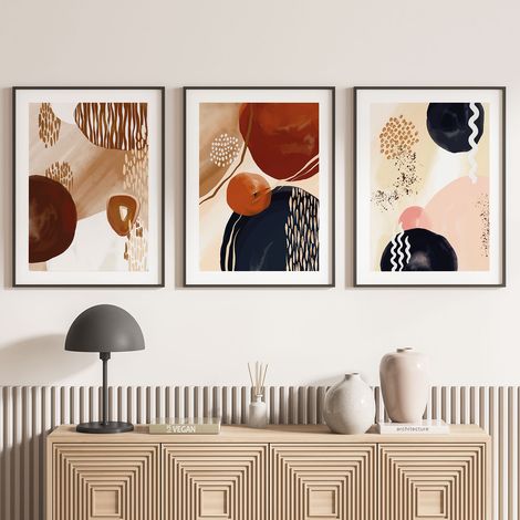 Lot de 3 Affiches / Posters Triptyque - Abstrait boho - 3 Affiches - 70x100 cm (Cadres non fournis) - Photo pleine page (1/5)