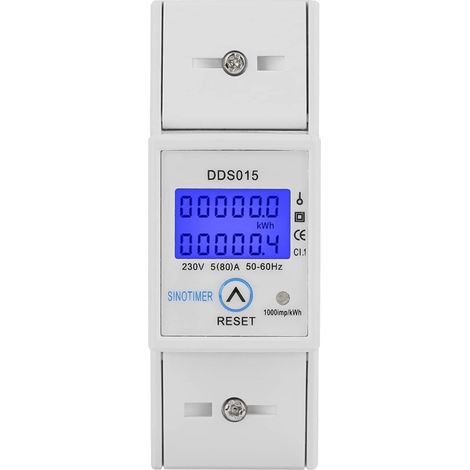 Compteur d'énergie LCD monophasé 5-80A 230V 50Hz écran rétro-éclairé numérique, wattmètre monophasé sur rail DIN KWh compteur DDS015 compteur d'énergie numérique (1/5)