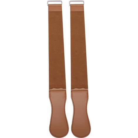 Outil de polissage et d'affûtage en cuir double couche comprenant un cuir d'affûtage, une lanière de cuir de vachette et une tête de rasoir spéciale. (1/5)