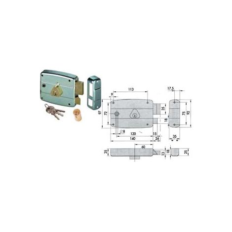 Serratura Portoncino Quadro Catenaccio E Scrocco Cilindro Fisso 50571 - mm.60 DX (50571601)