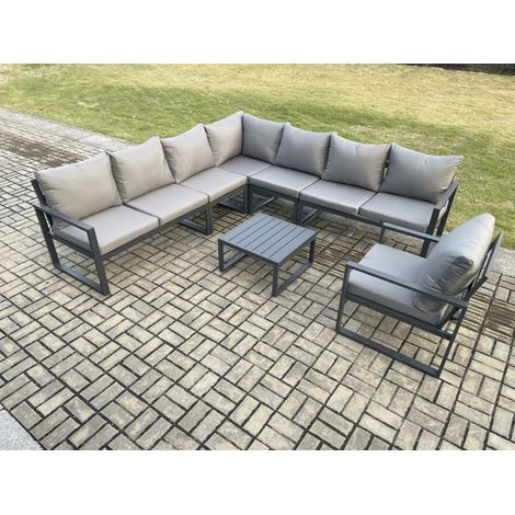 Fimous Outdoor Garden Furniture Patio Lounge Corner Sofa Aluminium Set with Square Coffee Table Chair Dark Grey (1/5)