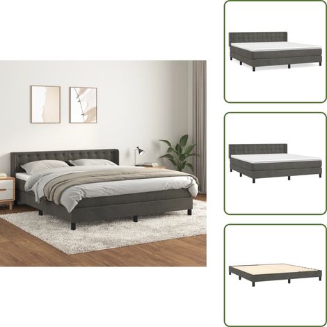 The Living Store Sommier à lattes de lit et matelas Gris foncé 160x200cm Velours - Matelas à ressorts ensachés