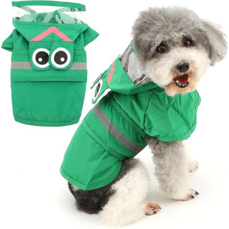 Imperméable à capuche pour chien - petits chiens - imperméable réfléchissant - chiots avec ouverture pour laisse - motif grenouille amusant - poncho pour chien - vert S (1/2)