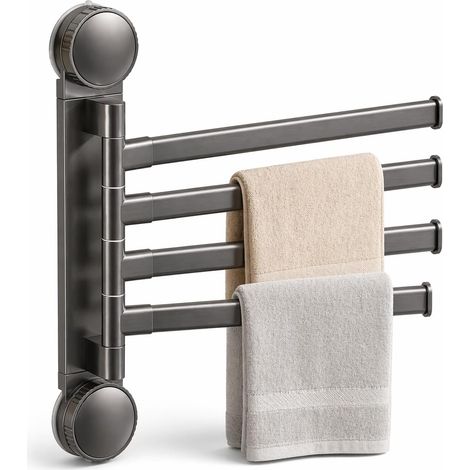 Toallero giratorio de cuatro brazos con ventosa giratoria, almacenamiento de pared que ahorra espacio, fabricado en aleación de aluminio y ABS. (1/5)
