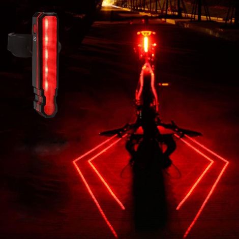 Superhelles, leistungsstarkes, per USB aufladbares Fahrradrücklicht, Warnlicht, wasserdicht, einfach zu montieren, Laserlicht, geeignet für Nachtfahrten, für Erwachsene und Kinder, Rennrad- und Mounta (1/4)