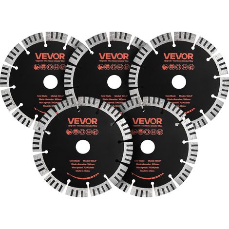 Disque Diamant 160 mm Lot de 5, Disque à Tronçonner pour Rainureuse Murale, Alésage 22,2 mm, Segments Diamantés, Noyau en Acier 65Mn, Coupe à Sec et Humide pour Béton, Brique, Ciment et Pierre (1/5)