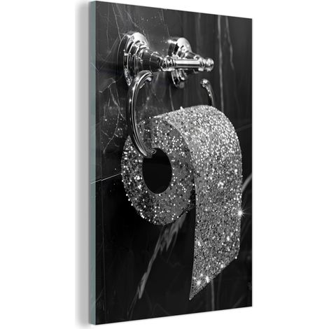 TABLEAU EN PLEXIGLAS WC - Papier hygiénique - Noir et blanc - Paillettes Décoration Chambre 40x60 (1/5)