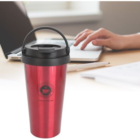 Tragbarer und praktischer Kaffeebecher, Edelstahl-Thermoskanne fürs Auto, rot, 500 ml (1/5)