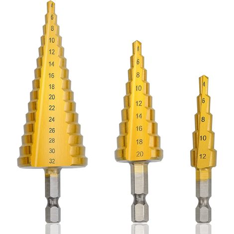 3-teiliger Stufenbohrer aus HSS, Spiralstufenbohrer