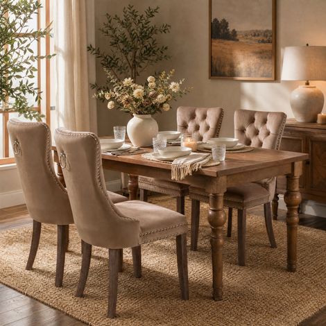 Silla de comedor moderna 62x50x95 cm de terciopelo caqui, patas ajustables FloraGrace (1/5)