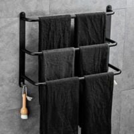 Black 3-tier 50cm stainless steel towel rack with no drilling required, for bathroom and kitchen (1/4)