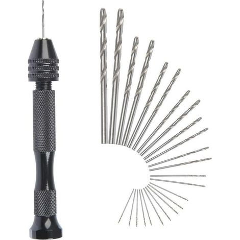Ahlsen Mini-Handbohrmaschine, Spiralbohrer + 25 Mikro-Akku-Spiralbohrer, Aluminium-Schraubstock, Drehwerkzeuge, Spiralbohrer, verstellbar, Brandmalerei, für Zuhause, Kunststoff, Kupfer, Loch (1/5)