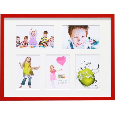 Cadre Photo Pêle-Mêle avec 5 Ouvertures Bois Rouge/Blanc 43 x 33 x 1,5 cm (1/2)