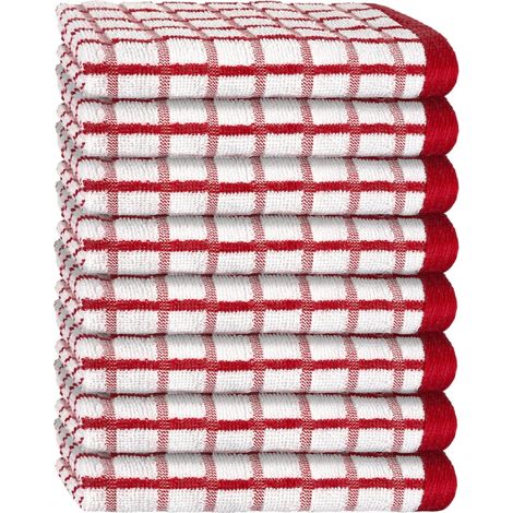 Lot de 8 torchons de cuisine haut de gamme, avec boucle de suspension – Essuie-tout en coton éponge 410 g/m², très absorbants, 40 x 66 cm (rouge)