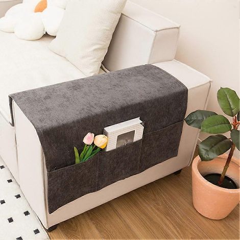 Housses d'accoudoirs pour chaises et canapés, antidérapantes, lavables, avec poches latérales, gris foncé. (1/5)