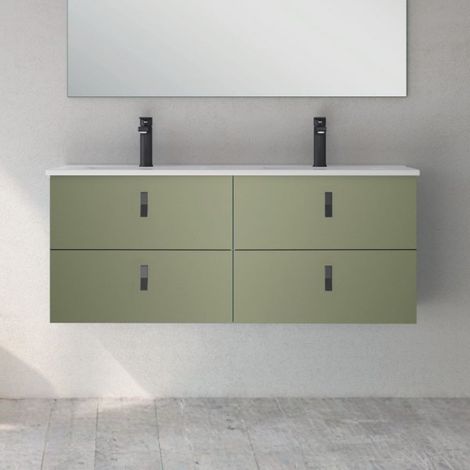 Mobile bagno sospeso doppio lavabo colore verde 4 cassetti 120x45x48H Invicta