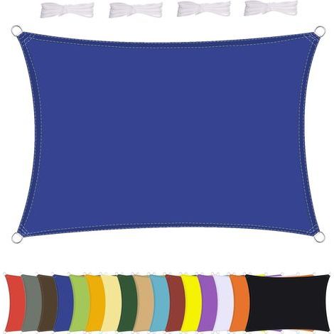 Voile d'ombrage rectangulaire imperméable, résistant aux intempéries, en polyester de qualité supérieure, plusieurs longueurs et largeurs au choix, avec cordes de fixation, rectangulaire 1 x 2 (1/5)
