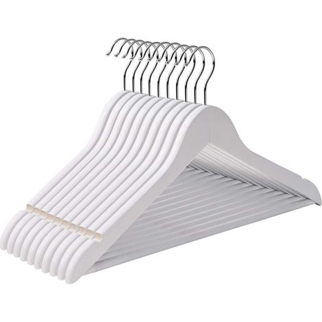 Set di 10 grucce in legno d'acero con strisce antiscivolo design ergonomico dimensioni 44,5 cm gancio girevole bianco 120000005