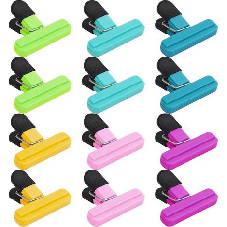 12 clip riutilizzabili per sacchetti alimentari in 6 colori, ermetiche per la conservazione degli alimenti (1/5)