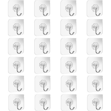 Lot de 24 crochets muraux et de plafond adhésifs et résistants pour salle de bains et cuisine, 10 kg (max), avec crochets en acier inoxydable, sans clous, pour serviette de bain (1/4)