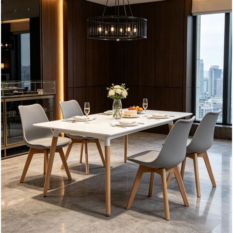 Pack de 4 sillas de comedor grises de polipiel con patas de madera OKMYHOME (1/5)