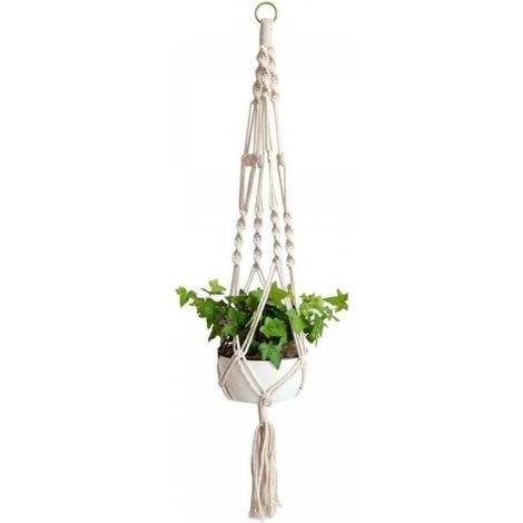 Suspension Corde Plante Macramé, corde de coton panier de fleurs en macramé suspendu brindille planteur de suspension de fleurs pour décoration de la maison, jardinage de bureau, 4 jambes (1/4)