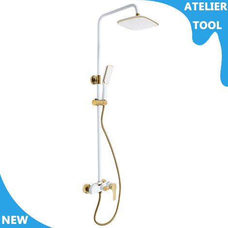 Kit de système de douche monté sur mur G1/2 doré incluant la douche à main réglable en hauteur (1/5)