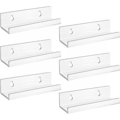 Lot de 6 Support Vinyle Mural en Acrylique Transparent, Etagere Transparente, Petite Etagere Murale, Étagère Murale Flottantes pour Vinyle, Panneaux, Photos, Livres (10 x 3,5 x 3 cm) (1/5)