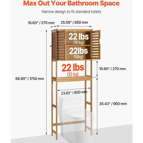 Meuble de Rangement WC Hauteur 175 cm, Rangement au Dessus des Toilettes ou Machine à Laver, avec Double Porte et Étagère Intérieur… (1/5)
