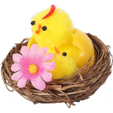 Figurine décorative de Pâques : Poule avec poussin dans le nid - 5,5 cm Jaune (1/2)